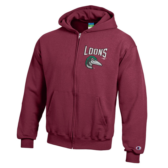 Great Lakes Loons Champion Red Powerblend Full Zip Hoodie - Youth